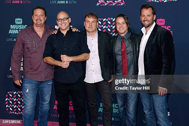 Ken Block, Andrew Copeland, Ryan Newell, Jeff Beres and Mark Trojanowski from the muscial group Sister Hazel attend the 2016 CMT Music awards at the...