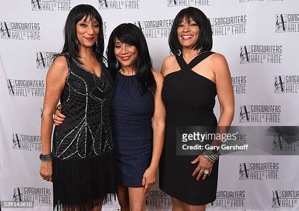 Musicians Debbie Sledge, Joni Sledge, and Kim Sledge attend Songwriters Hall Of Fame 47th Annual Induction And Awards at Marriott Marquis Hotel on...