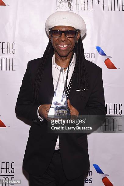 Nile Rodgers poses with award during Songwriters Hall Of Fame 47th Annual Induction And Awards at Marriott Marquis Hotel on June 9, 2016 in New York...