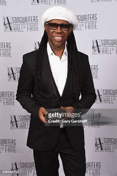 Nile Rodgers poses with award during Songwriters Hall Of Fame 47th Annual Induction And Awards at Marriott Marquis Hotel on June 9, 2016 in New York...