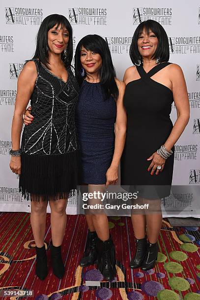 Musicians Debbie Sledge, Joni Sledge, and Kim Sledge attend Songwriters Hall Of Fame 47th Annual Induction And Awards at Marriott Marquis Hotel on...