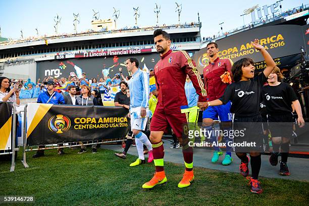 Tomas Rincon of Venezuela walks out onto the pitch before a group C match between Uruguay and Venezuela at Lincoln Financial Field as part of Copa...