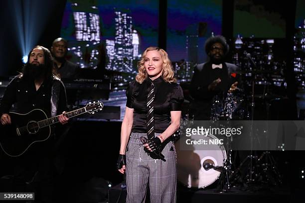 Episode 0485 -- Pictured: Musical guest Madonna performs with The Roots on June 9, 2016 --