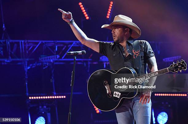 Musician Jason Aldean performs onstage during 2016 CMA Festival - Day 1 at Nissan Stadium on June 9, 2016 in Nashville, Tennessee.