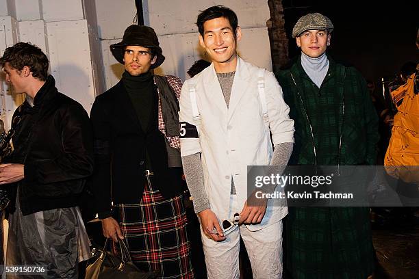 Models prepare backstage before the fashion show at the 7th Annual amfAR Inspiration Gala at Skylight at Moynihan Station on June 9, 2016 in New York...