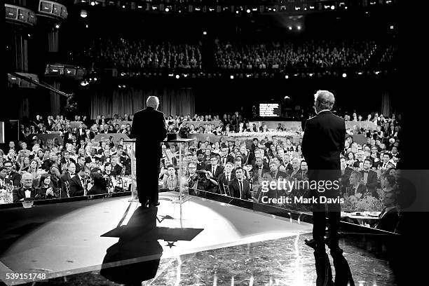 Honoree John Williams accepts the AFI Life Achievement Award from director Steven Spielberg onstage during American Film Institutes 44th Life...