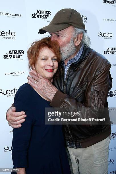 Actor Jean-Pierre Marielle and his wife Agathe Natanson attend the "55 Politiques", Exhibition of Stephanie Murat's Pictures - Opening Party at...