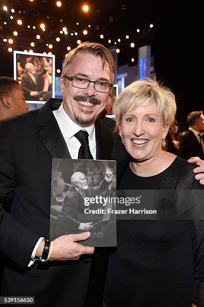 Writer/producer Vince Gilligan and producer/director Holly Rice pose in the audience during the American Film Institutes 44th Life Achievement Award...