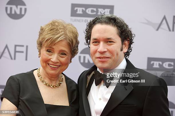 Of the Los Angeles Philharmonic Deborah Borda and Conductor Gustavo Dudamel attend the 44th AFI Life Achievement Awards Gala Tribute to John Williams...