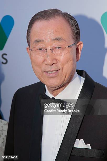 The United Nations Secretary-General Ban Ki-moon attends the 2016 Wildlife Conservation Society Gala at Central Park Zoo on June 9, 2016 in New York...