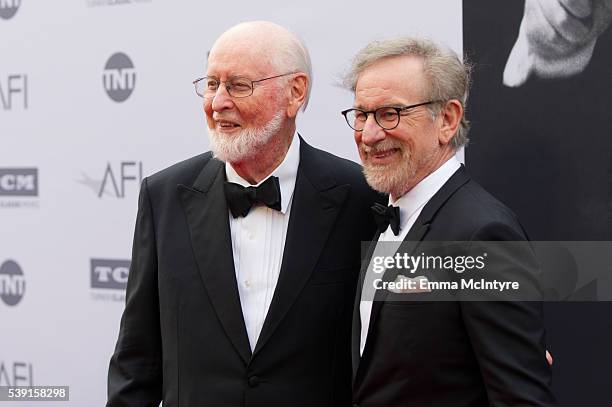 Honoree John Williams and director Steven Spielberg arrive at the 2016 American Film Institute Life Achievement Awards Honoring John Williams at...