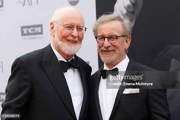 Honoree John Williams and director Steven Spielberg arrive at the 2016 American Film Institute Life Achievement Awards Honoring John Williams at...