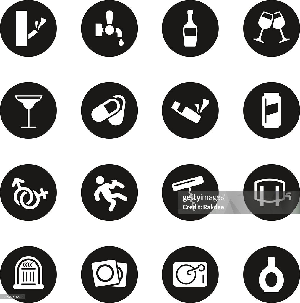 Drunk Party Icons Set - Black Circle Series