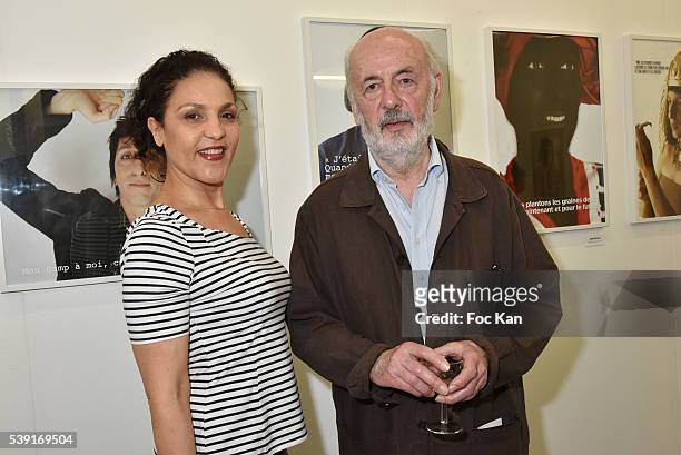 Actress Farida Rahouadj and her husband director Bertrand Blier attend "55 Politiques" : Exhibition Preview at Galerie Dupin on June 9, 2016 in...