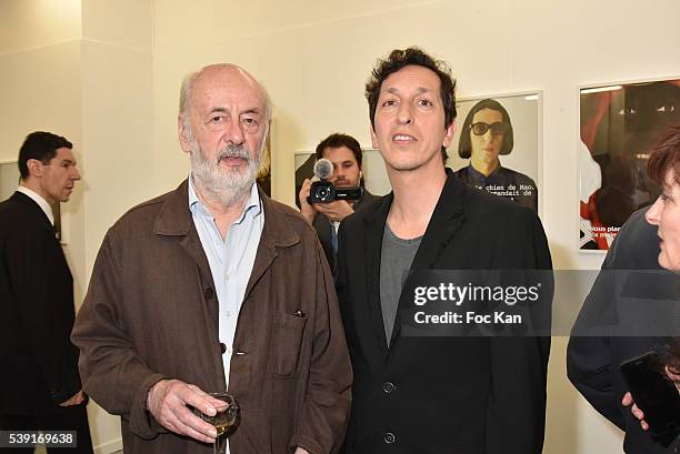 Bertrand Blier and Stephane Foenkinos attend "55 Politiques" : Exhibition Preview at Galerie Dupin on June 9, 2016 in Paris, France.