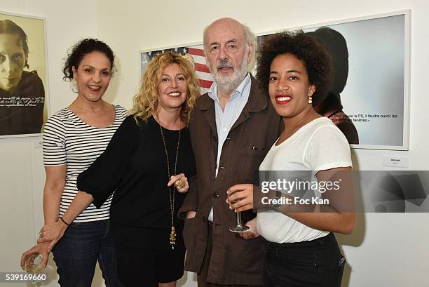 Farida Rahouadj, Stephanie Murat, Bertrand Blier and Lola Prince attend "55 Politiques" : Exhibition Preview at Galerie Dupin on June 9, 2016 in...