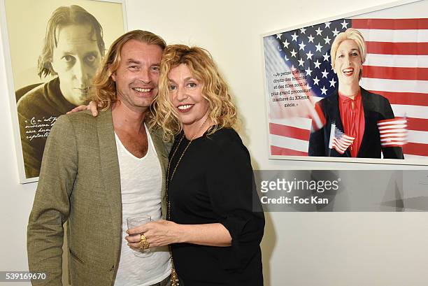 Dupin Galerie owner Vincent Villard and director/screenwriter and photographer Stephanie Murat attend "55 Politiques" : Exhibition Preview at Galerie...