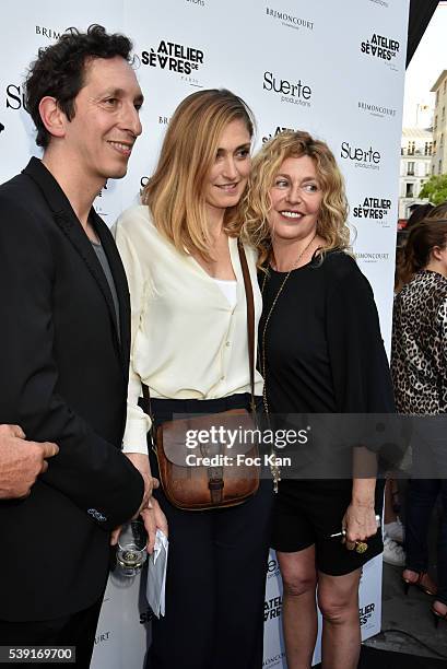 Stephane Foenkinos, Julie Gayet and Stephanie Murat attend "55 Politiques" : Exhibition Preview at Galerie Dupin on June 9, 2016 in Paris, France.