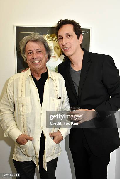 Herve Vilard and Stephane Foenkinos attend "55 Politiques" : Exhibition Preview at Galerie Dupin on June 9, 2016 in Paris, France.