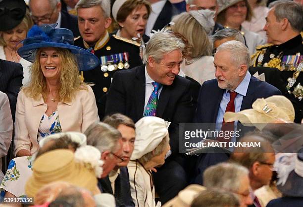 Leader of Britain's Labour Party, Jeremy Corbyn Speaker of the House of Commons John Bercow and his wife Sally take their seats for a national...