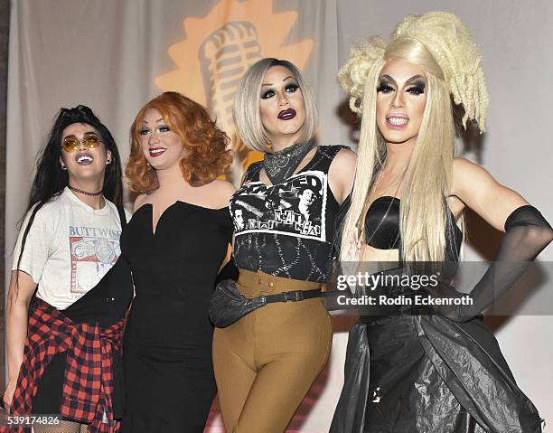 Drag queens Adore Delano, Jinks Monsoon, Sharon Needles, and Alaska attend the opening of PEG: The Store + PEG Records Artist Showcase at Arts...