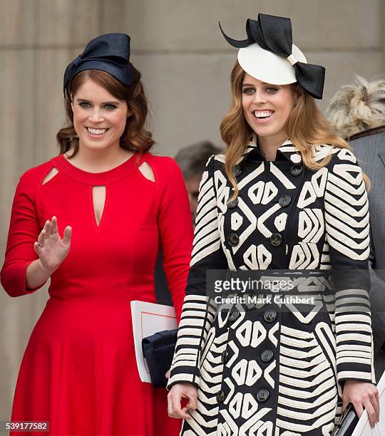 Princess Beatrice and Princess Eugenie attend a National Service of Thanksgiving as part of the 90th birthday celebrations for The Queen at St Paul's...