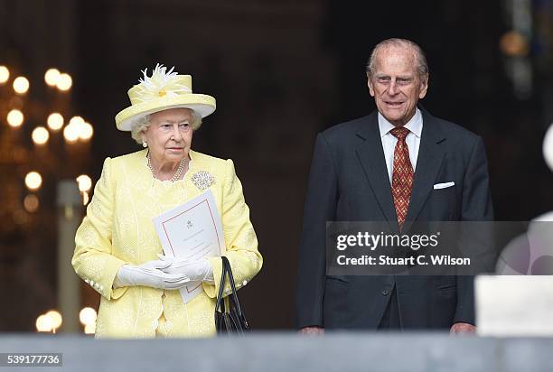 Queen Elizabeth II and Prince Phillip, Duke of Edinburgh attend a National Service of Thanksgiving as part of the 90th birthday celebrations for The...