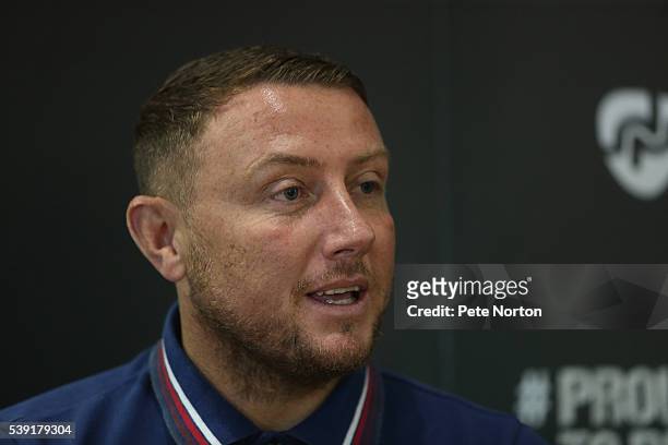 Northampton Town new Player-Goalkeeper coach Paddy Kenny looks on during a photo call at Sixfields Stadium on June 10, 2016 in Northampton, England.