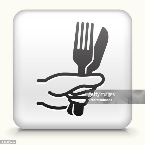 square button with fork and knife - holding fork stock illustrations