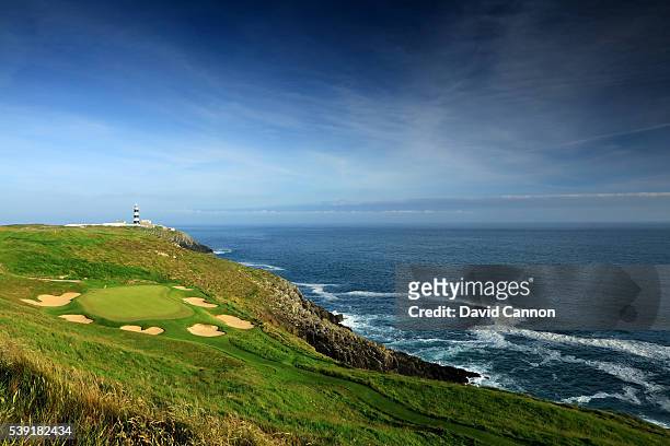 The par 3, 16th hole at the Old Head of Kinsale Golf Links on June 07, 2016 in Kinsale, Ireland.