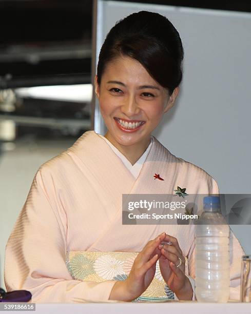 Anchor / TV personality Mao Kobayashi attends her talkshow on October 10, 2010 in Tokyo, Japan.