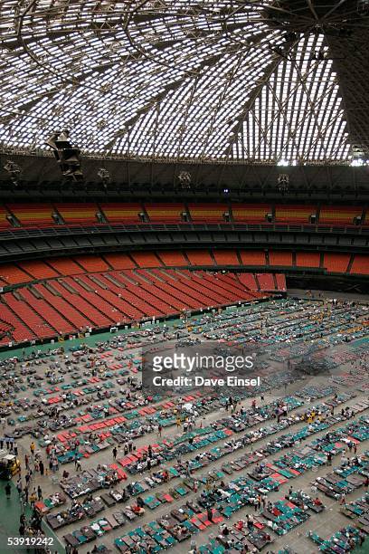 Evacuees from the New Orleans area take shelter in the Reliant Astrodome September 1, 2005 in Houston, Texas. Red Cross officials claimed 5000...