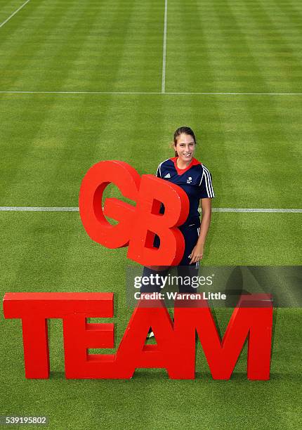 Johanna Konta of Great Britain poses for a picture after an announcement of tennis athletes named in Team GB for the Rio 2016 Olympic Games at The...