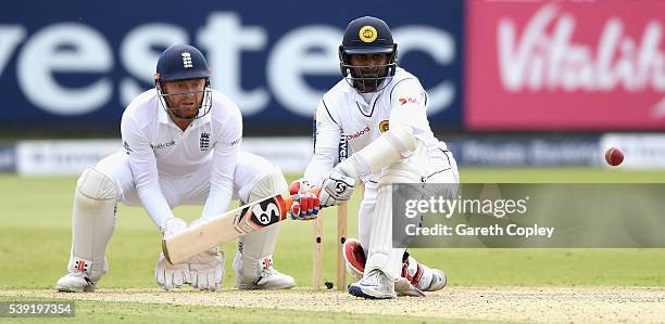 Kaushal Silva of Sri Lanka bats during day two of the 3rd Investec Test match between England and Sri Lanka at Lord's Cricket Ground on June 10, 2016...