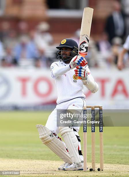 Kaushal Silva of Sri Lanka bats during day two of the 3rd Investec Test match between England and Sri Lanka at Lord's Cricket Ground on June 10, 2016...