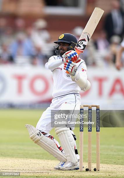 Kaushal Silva of Sri Lanka bats during day two of the 3rd Investec Test match between England and Sri Lanka at Lord's Cricket Ground on June 10, 2016...