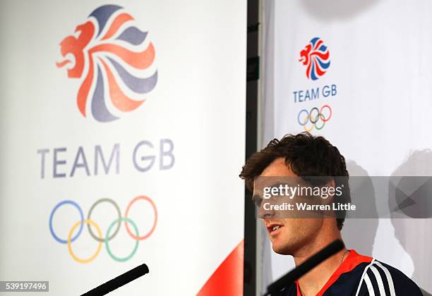 Jamie Murray of Great Britain speaks to the media during an announcement of tennis athletes named in Team GB for the Rio 2016 Olympic Games at The...