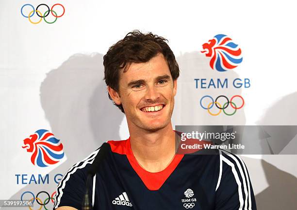 Jamie Murray of Great Britain speaks to the media during an announcement of tennis athletes named in Team GB for the Rio 2016 Olympic Games at The...