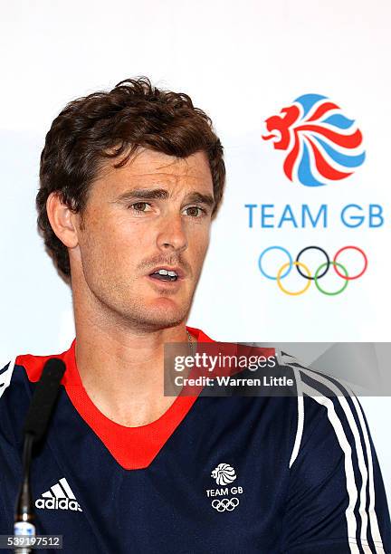Jamie Murray of Great Britain speaks to the media during an announcement of tennis athletes named in Team GB for the Rio 2016 Olympic Games at The...