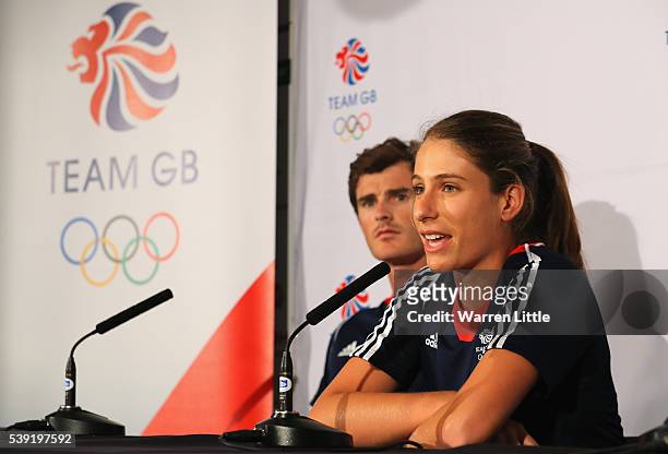 Johanna Konta of Great Britain speaks to the media during an announcement of tennis athletes named in Team GB for the Rio 2016 Olympic Games at The...