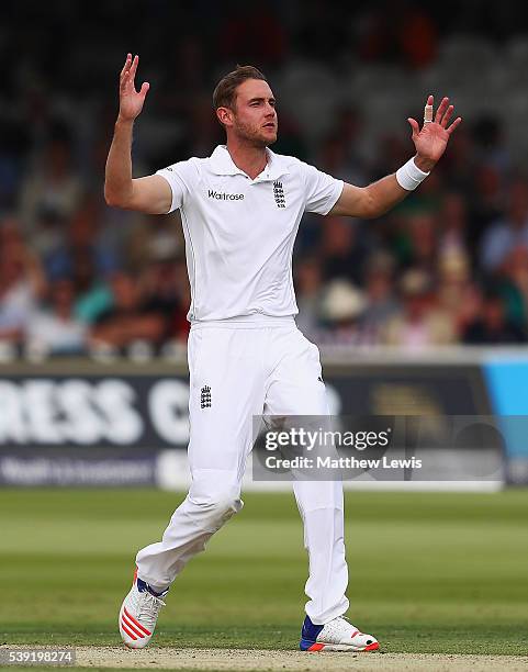 Stuart Broad of England looks on, after a chance goes missing during day two of the 3rd Investec Test match between England and Sri Lanka at Lord's...