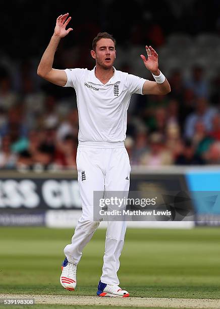 Stuart Broad of England looks on, after a chance goes missing during day two of the 3rd Investec Test match between England and Sri Lanka at Lord's...