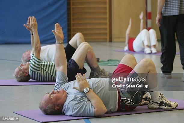 Recovering elderly heart surgery patients exercise in a community-sponsored program August 24, 2005 in Berlin, Germany. Germany's economy and pension...