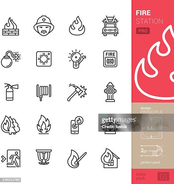 fire station vektor-icons-pro packung - sprinkler stock-grafiken, -clipart, -cartoons und -symbole