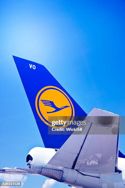 rudder and trim tabs of a lufthansa aircraft - lufthansa stock pictures, royalty-free photos & images