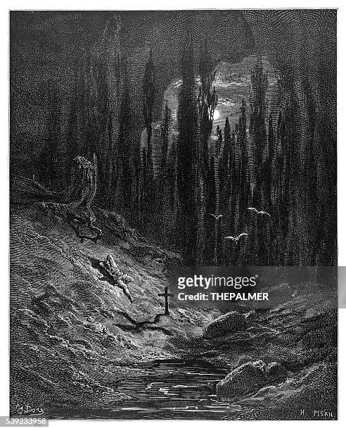 ilustrações, clipart, desenhos animados e ícones de vigília da túmulo estampa em 1870 - dante inferno
