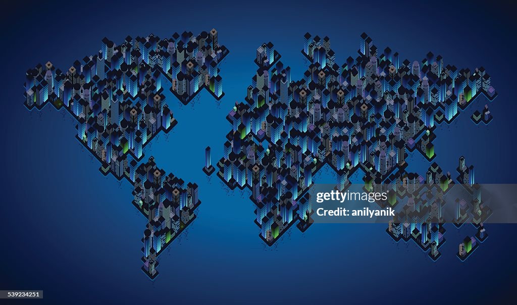 Map Axonometric Stack Axonometric World Map At Night High-Res Vector Graphic - Getty Images