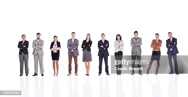 business people with crossed arms isolated on white. - people in a row stockfoto's en -beelden