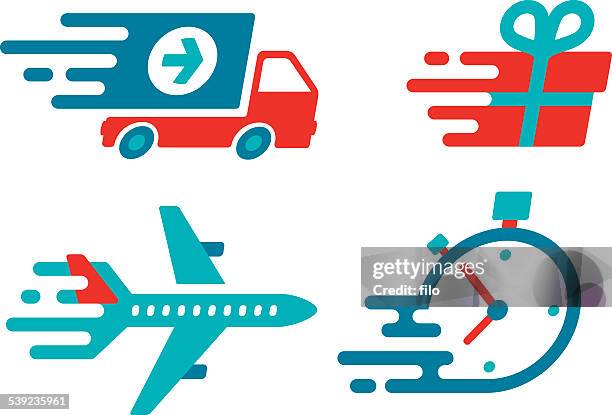 flat design shipping and delivery symbols and icons - bow arrow stock illustrations
