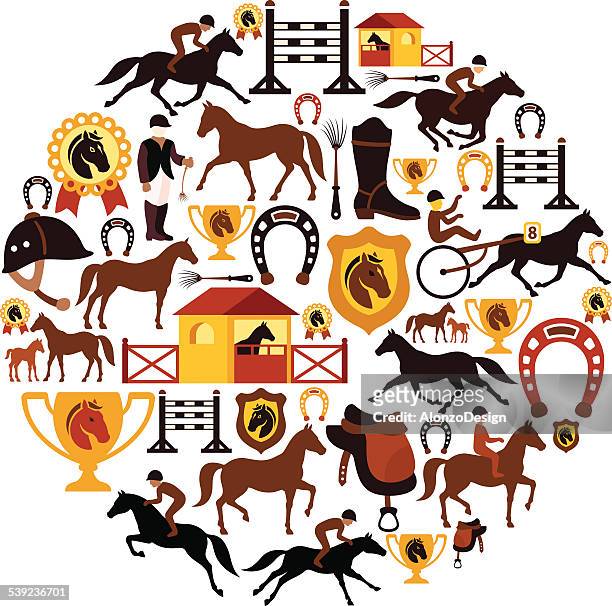 horse racing collage - horseshoe isolated stock illustrations